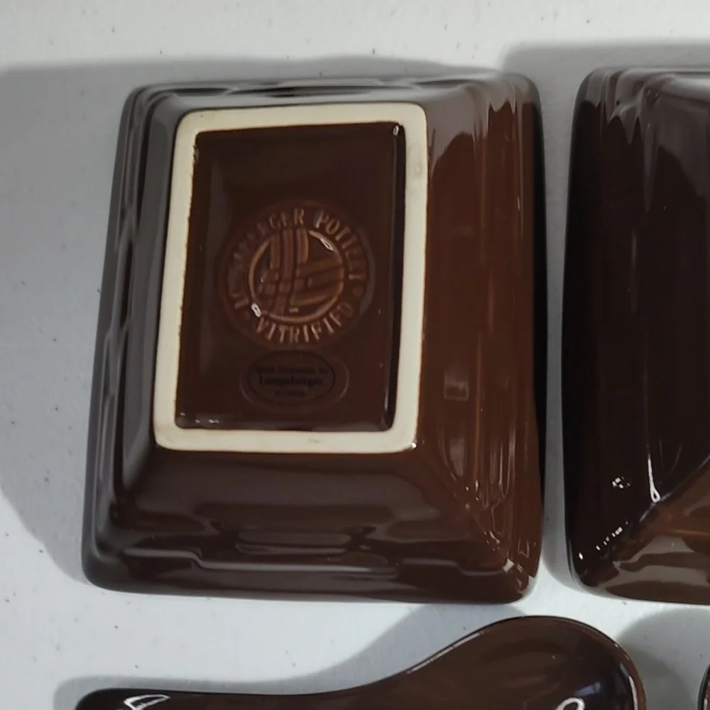 Longaberger Vitrified Pottery Set Of 3 Tasting Bowls  With Spoons In Chocolate